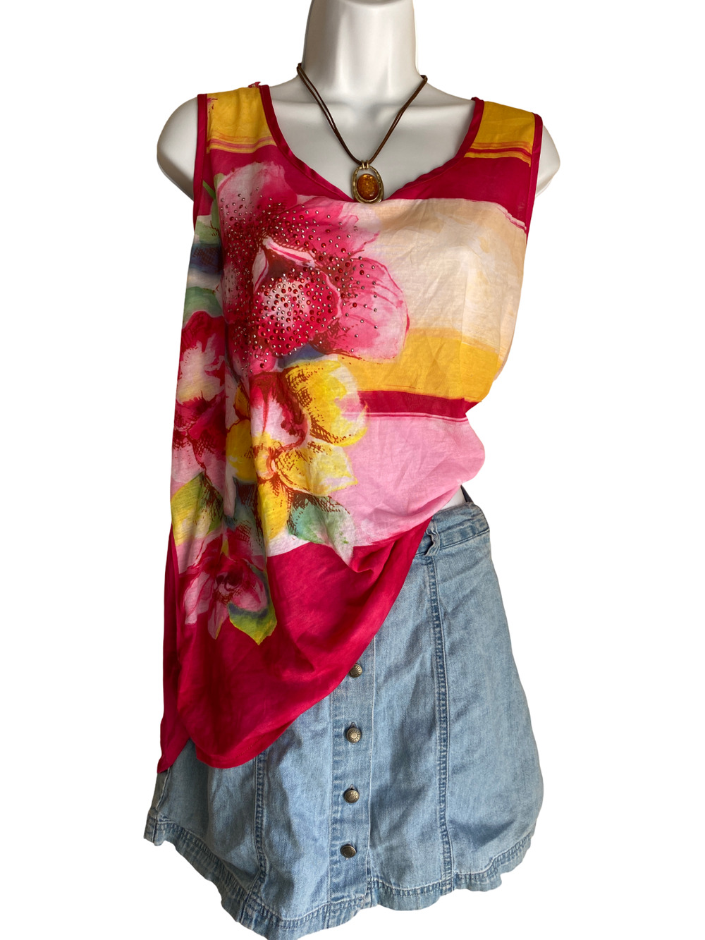 VTG Faded Glory Plus 16 Boho Floral Resort Euro Summer Blouse Dainty Flowy Top